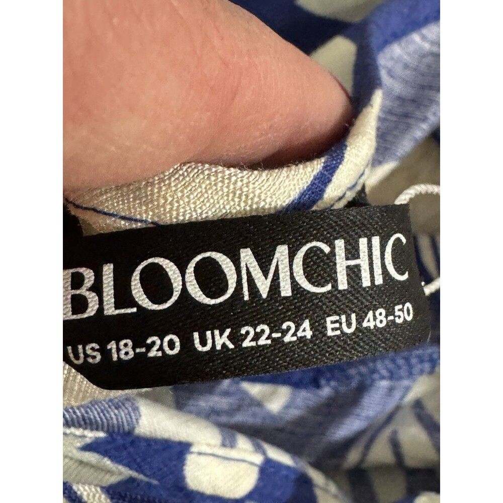 Bloomchic Jumpsuit Floral Blue White Hawaiian Wide Leg Size 18 New Ruffle Trim - Picture 7 of 8